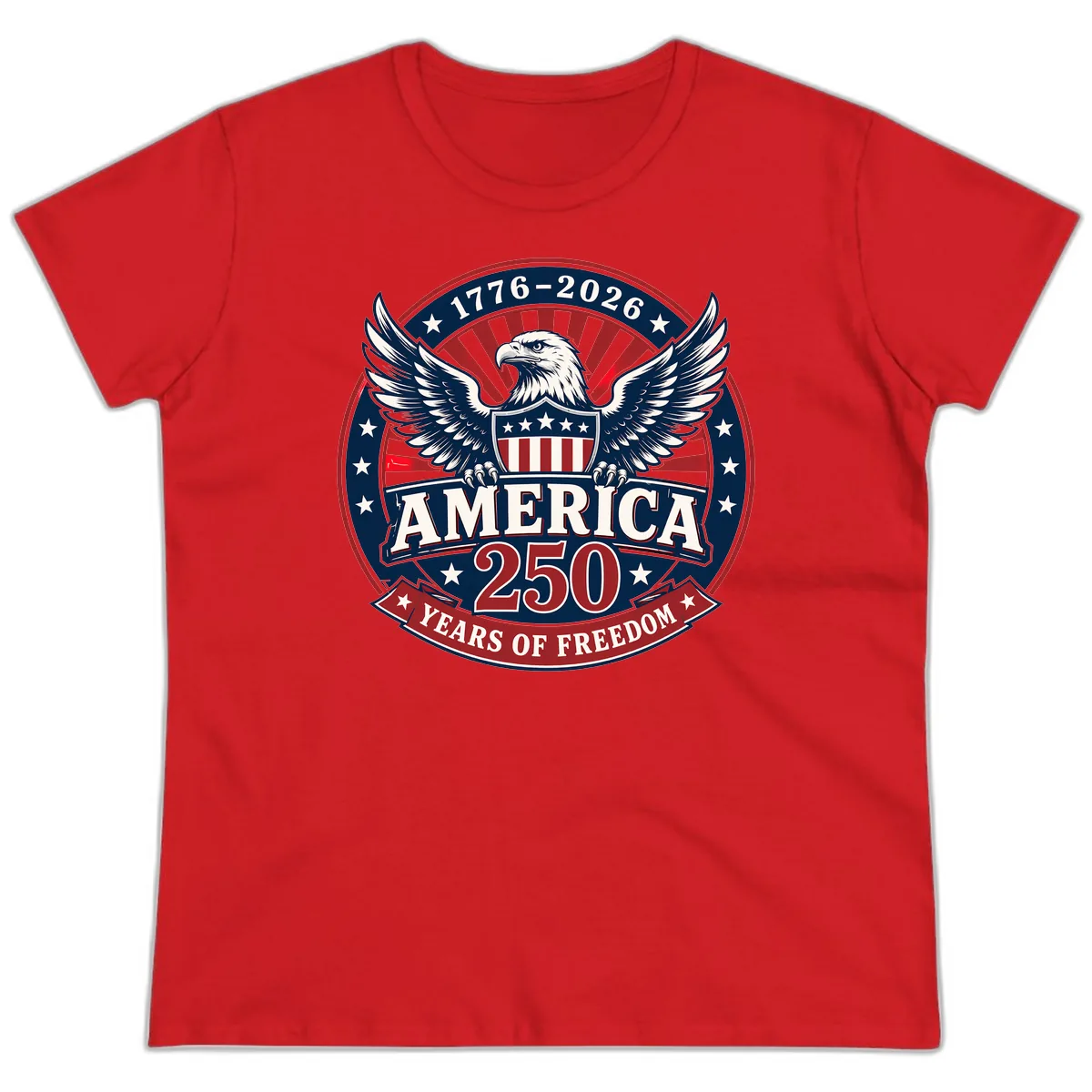America 250 Years Of Freedom Celebration Ladies Tee in Red